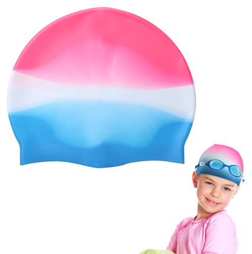 Badekappe Kinder Silikon, wasserdichte Schwimmkappe für Mädchen & Jungen (5-14 Jahre), Badekappen Badehaube Anti-Rutsch für Lange Haar, Weich und Bequem Schwimmhaube mit UV-Schutz