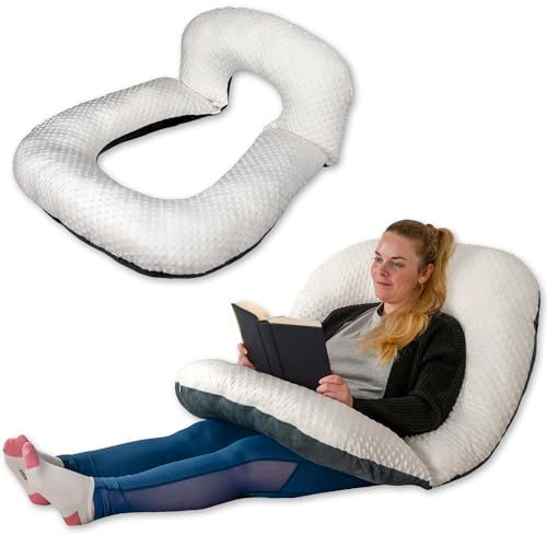 hugnaps Lesekissen für Bett und Sofa - Rückenkissen - Komfortkissen Erwachsene - Reading Pillow - Zweiteilig, Flexibel einsetzbar zum Lesen, Entspannen oder als Schlafkissen (Weiß/Dunkelgrau)