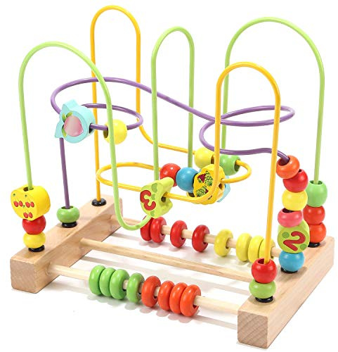 Jacootoys Motorikschleife aus Holz Roller Coaster Holzspielzeug Beweglich Lernspiel Bead Maze Babys Spielzeug für Kinder
