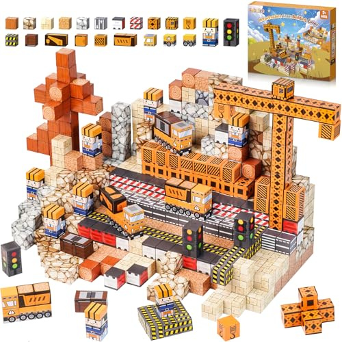 Lubolee Magnetische Bausteine, 150 Stück Magnetic Building Blocks Set, Magnetwürfel Bauspielzeug Magnetspiel ab 3 4 5 6 7 8 Jahre-Montessori Lernspielzeug Magnetbausteine Kinder