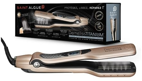 Demeliss Saint Algue TITANIUM Dampfglätteisen – Titanplatten – Leistungsstarker Dampf – XL-Wassertank 40 ml – Abnehmbarer Kamm – 5 Temperaturstufen – Für alle Haartypen, professionell