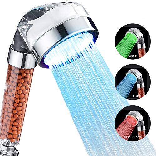 Cobbe Ionic Handbrauseköpfe, 3 Farbmodi, Duschkopf mit Temperaturwechsel, LED-Hochdruck-Duschköpfe mit austauschbarer Filtration für hartes oder weiches Wasser
