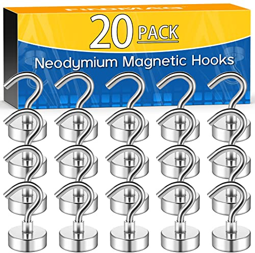 FINDMAG Magnethaken Extra Stark, 20 Stück 10 kg+ Magnetische Haken | Neodym Magnete Haken für Kreuzfahrt, Grillrost, Küche, Kleidung, Spind, Garage und Camping