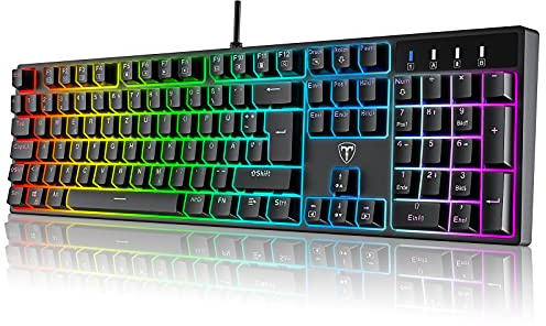 Mechanische Gaming Tastatur QWERTZ mit RGB-Beleuchtung (Blue Switches) - 104 Tasten USB-Kabelgebunden, 20 Beleuchtungsmodi, N-Key Rollover, Wasserdicht ——PC Tastatur Mit Kabel für Gamer (Schwarz)