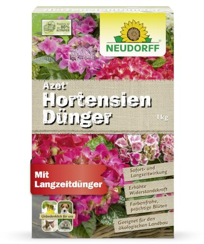 Neudorff Azet HortensienDünger 1 kg für farbintensive, prächtige Blüten im Garten sowie Kübeln vor der Haustür, Terrasse oder Balkon