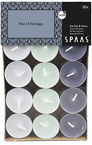 SPAAS 30 Duft-Teelichter Farben sortiert, ± 4,5 Stunden - Mist of Nostalgia, Meeresblau