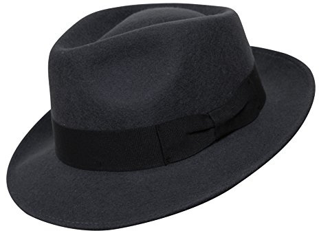 Borges & Scott B&S Premium Doyle - Teardrop Fedora Hut - 100% Wollfilz - perfekt zum Reisen - was-serabweisend - Unisex - 58cm Dunkelgrau