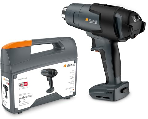 Steinel Akku Heißluftpistole Mobile Thermal MH3 ohne Batterie, Profi Heißluftpistole 18V mit Koffer, 500°C|200l/min, LED Beleuchtung, Grau