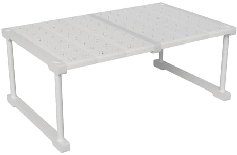 SOUNAY Stapelbar Schrank Kleiderschrank Organizer, Schrankeinsatz, Platzsparende Regal für Schrank innen, Schrankregal ohne Bohren, Weiß, Röhre aus Metall,Verstellbar Länge 47-68cm, für Küche, Bad