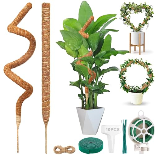 YeahBoom 2 Stück Pflanzenstützen, 160 cm, zusammenklappbar, Kokosfaserstab für Pflanzen, Breite 7 mm, Moospfosten aus Monstera, für Innen und Garten