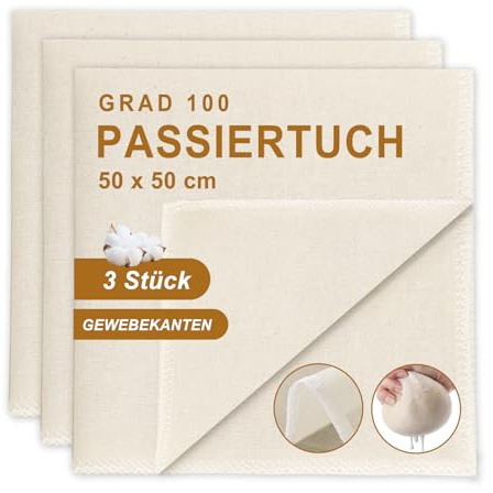 Quelcc 3 Stück Passiertuch, 50 x 50 cm Käsetuch Waschbare Mulltücher, Abseihtuch Wiederverwendbar zum Sieben von Saft Käse Tee Nussmilch Suppe Joghurt Tofu