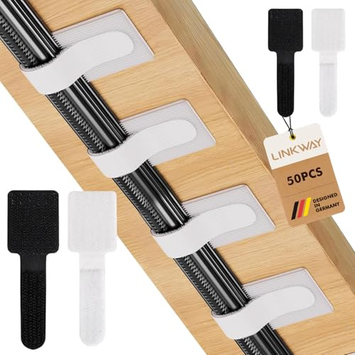 LINKWAY 50 Stück Kabelmanagement Schreibtisch, Kabel-Organizer unter dem Schreibtisch, wiederverwendbar, Nylon Kabelmanagement, Kabelhalter, selbstklebende Nachttisch, Ladekabel