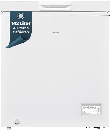 homeX Gefriertruhe, Tiefkühltruhe klein - 142L Nutzinhalt, 4-Sterne Gefrieren, Super-Frost-Funktion, Kühltruhe inkl. Ablagekorb, LED-Display, elektronische Temperaturregelung, leise, weiß, FT1125-W