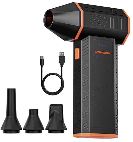 WOLFBOX MegaFlow 50 Electric Air Duster-110000RPM Super Power Cordless Air Duster, 3-Gang einstellbare Mini-Gebläse mit Akku, Staubbläser für Computer, Tastatur, Haus, Outdoor und Auto