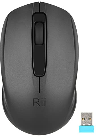Rii Maus kabellos, 2.4G Funkmaus mit USB Empfänger(befindet Sich im Akkufach auf der Rückseite der Maus) Für Links und Rechtshänder, PC/Laptop/Windows, Schwarz