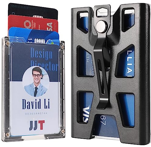 Lahawaha Ausweishalter mit Umhängeband und Metallclip,1 Stück | aus robustem Polycarbonat, mit 4 Kartenfächern für 1-4 Karten,für Büro, Arbeit, Polizei, Geschenk im Freien