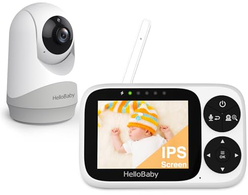 HelloBaby Babyphone mit Kamera, Ohne WLAN, 3,2-Zoll-IPS-Bildschirm, Nachtsicht, Schwenken, Neigen Zoomen Temperaturüberwachung, 2-Wege-Audio, Schlaflied, Alarm