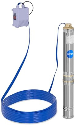 Hillvert Tiefbrunnenpumpe Fördermenge max.: 6.000 l/h, 550 W, Fördertiefe max.: 58 m, Ø 95 mm, inkl. Schaltkasten, Edelstahl, Tauchpumpe Brunnenpumpe