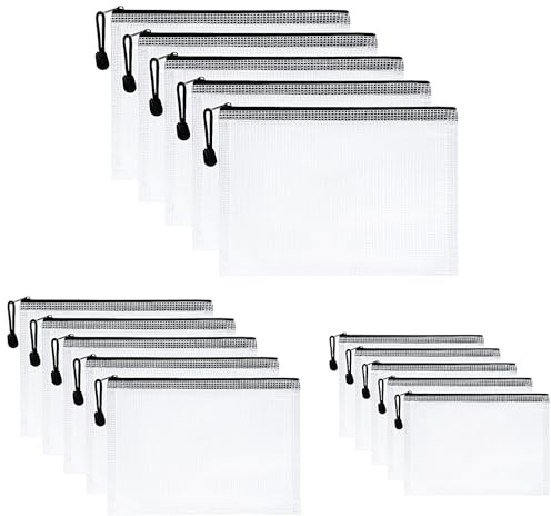Vicloon Dokumententasche A4+A5+A6, 15pcs Mesh Plastic Zip Bag, Wasserdichte Document Case, Reißverschlusstasche Zip Beutel Tasche Wallet Taschen Kunststoff Mesh Dokumentenmappen