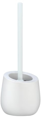 WENKO WC-Garnitur Mod. Badi, Badaccessoire aus hochwertiger Keramik mit Matter Oberfläche, inkl. WC-Bürste mit Ø 7,5 cm Silikon-Bürstenkopf in Schwarz mit Antihaft-Wirkung, Ø 13,5 x 38 cm, Weiß