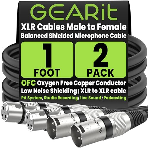 GEARit XLR Kabel 0.3 Meter Lautsprecherkabel XLR Male to Female 3-poliges Stereo Mikrofonkabel Stecker für Heimstudio,Endstufe,Mischpult,Professionelle Aufnahme,Live-Bühne 2-Pack