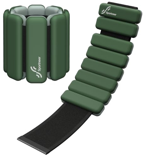 Sportneer Tragbare Gewichtsmanschetten – 2er-Set (Jeweils 0,5 kg & 1 kg) für Damen und Herren, Knöchelgewicht Set für Yoga, Tanz, Aerobic, Laufen, Gehen (Smaragdgrün)