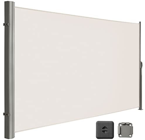 LARMNEE Seitenmarkise, ausziehbar, 160 x 350 cm, Sichtschutz, Sonnenschutz, Blickdicht, Seitenrollo, für Balkon, Terrasse, Garten, Beige EBE1635BP02