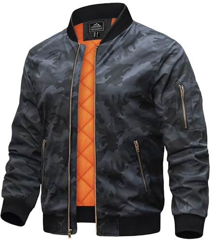 TACVASEN Herren Übergangsjacke Bomberjacke College Jacke Fliegerjacke Basic Freizeitjacke mit Reißverschlusstaschen