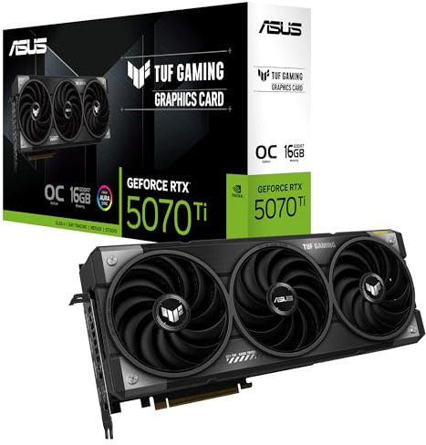 ASUS TUF Gaming GeForce RTX 5070 Ti 16GB GDDR7 OC Edition Gaming Grafikkarte (Nvidia GeForce RTX5070 Ti DLSS 4, 3,6-Slot Design, PCIe 5.0, 3X DisplayPort 2.1b, 2X HDMI 2.1b, TUF-RTX5070TI-O16G-GAMING)