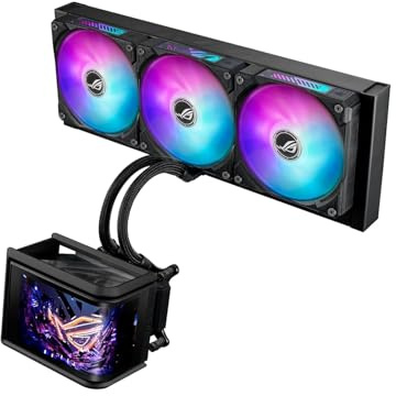 Asus Rog Ryuo IV SLC 360 All-in-One-CPU-Wasserkühlung (6,67-Zoll-AMOLED-Display, unterstützt 3D-Videos, 200mm-Schläuche, 3x ARGB Daisy-Chain-Lüfter, für Intel LGA 1851, 1700, AMD AM5, AM4)