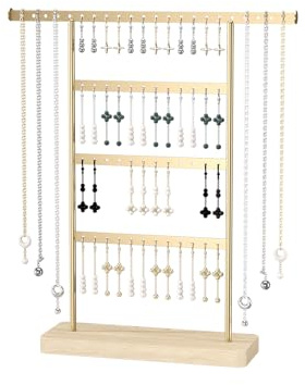 Justsoso Ohrringhalter, Ohrring-Organizer-Ständer, Metall-Ohrring-Display-Ständer, Schmuckständer für Halsketten, Armbänder und Ohrringe (58 Löcher Gold)