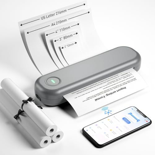 Bisofice L86 Mobiler Drucker Thermodrucker A4 300 DPI, Bluetooth Druker für Handy Android/iOS, USB für Mac/Windows, Tintenloser Drucker für Unterwegs, Büro, Zuhause, mit 3 Thermopapier Rolle