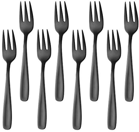 BISDARUN Edelstahl Kuchen Gabel 3 Zinken Obst Gabel 8-teilig Schwarz Gabeln Satz Spiegelpolitur ideal für Hochzeitsfest Dessert