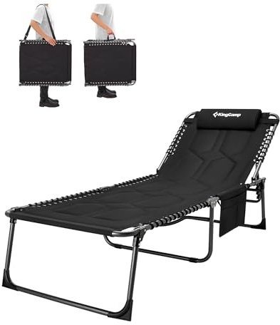 KingCamp Übergroße Sonnenliege Klappbar 5-Fach Verstellbar Gartenliege Liegestuhl Dreibeinliege Liege Campingliege mit Kopfkissen und Seitentasche bis 200 kg für Garten Urlaub Strand Pool 200 x 68 cm