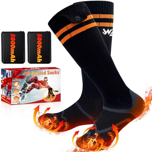 Wiederaufladbare Beheizte Socken, 5000mAh extra große, bis zu 65°C | Die maximale Temperatur kann 65 °C erreichen, großflächige Heizung, Tastensteuerung, kein Logo, lange Akkulaufzeit