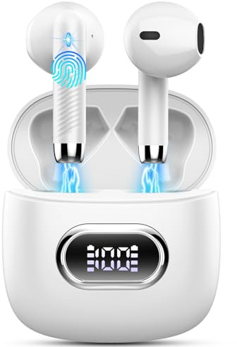 Bluetooth Kopfhörer, Kopfhörer Kabellos Bluetooth 5.3 In Ear Kopfhörer mit 4 HD Mic, Kabellose Kopfhörer 42Std ENC Noise Cancelling Earbuds Tiefer Bass, IP7 Wasserdicht Ohrhörer LED-Anzeige Weiß