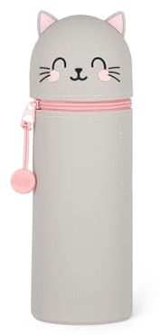 LEGAMI - Kawaii 2-in-1 Schulmäppchen aus weichem Silikon, Kitty-Thema, Stifthalter, Reißverschluss, Buntstifte, Marker, H 18,5 cm