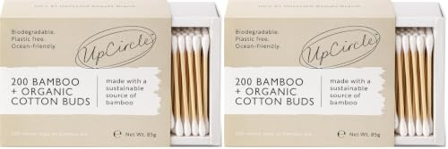UpCircle Bambus-Wattestäbchen – 200 Stück – biologisch abbaubar, nachhaltig, plastikfrei, vollständig recycelbar – umweltfreundliche Ohrstöpsel – ein Grundstück für jedes Badezimmer (Packung mit 2)
