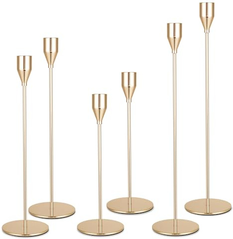 6 Teiliger Kerzenständer Metall, DREI Arten von Stabkerzenhalter mit Höhen von 33/28/23 cm, Dekor Kerzenhalter Stabkerze für Hochzeiten, Partys, Geburtstage, Tischdekorationen (Gold)