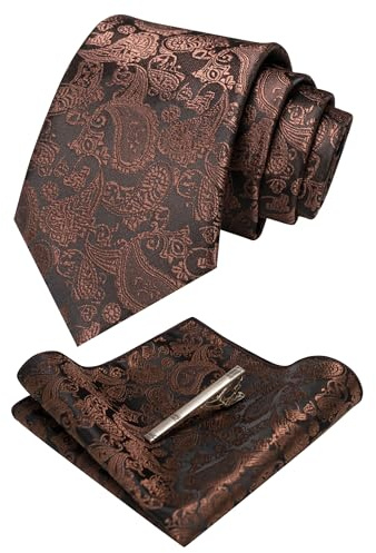 JEMYGINS Graziös Paisley Elegant Herren Krawatte und Einstecktuch mit krawattenklammer Sets