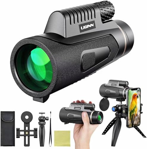 Auricase Monokulares Teleskop, Monokular 12x50, Hochauflösendes Monokular für Erwachsene mit BAK4-Prisma und FMC-Objektiv, mit Smartphone-Adapter, für Vogelbeobachtung, Jagen, Wandern