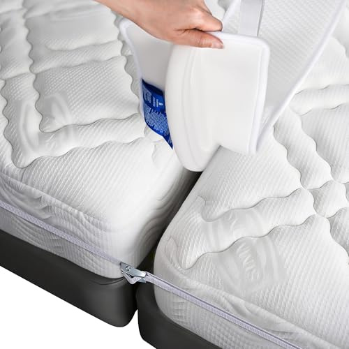 FeelAtHome 20cm Liebesbrücke zum Verbinden von Zwei Einzelbetten zu einem Doppelbett - Matratzenkeil Macht aus Zwei Einzelmatratzen eine Doppelmatratze - Matratzenverbinder mit Matratzenhalter Gurt