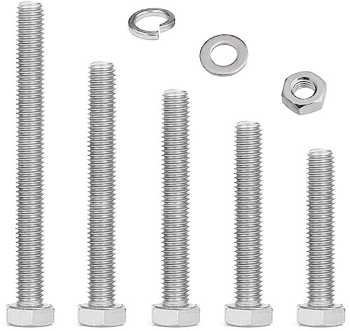 M10 Schrauben Muttern Set, Edelstahl Sechskantschrauben Sortiment Mit Unterlegscheiben,Metrische Gewindeschrauben,Längere Maschinenschrauben Für Auto,Fahrrad,Möbel(50/60/70/80/100mm)