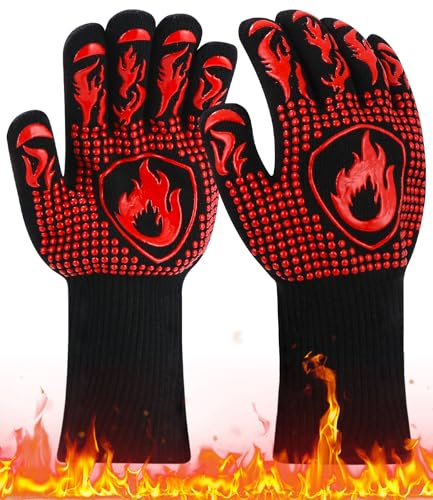 Grillhandschuhe Hitzebeständig Ofenhandschuhe hitzebestaendig bis 800 Grad Topfhandschuhe Feuerfeste Kochhandschuhe Backhandschuhe BBQ Handschuhe zum Indoor Outdoor Backen, Kochen, aus Aramid