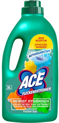 ACE Fleckenentferner und Farbschutz - Waschmittel flüssig und Fleckenentferner, Flüssigwaschmittel für die Wäschepflege, für Buntwäsche und Feinwäsche inklusive Hygienespüler Wäsche - 2 Liter