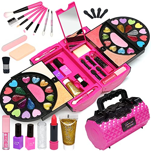 Kinderschminke Set Mädchen, Schminkkoffer Kinder Make-up, Geschenk für 4-12 | Schminkkoffer Kinder Make-up, Ungiftig Waschbar Kinderkosmetik, Geschenk für Mädchen 4-12 Jahre