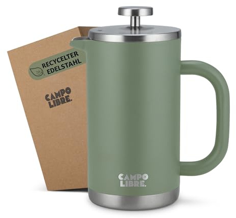 Campo Libre.® Giorgio. French Press I Kaffeebereiter aus doppelwandigem Edelstahl 0,6l I plastikfreie Kaffeepresse mit Thermofunktion inkl. Ersatzfilter I Kaffeezubereiter I 100% recycelter Edelstahl