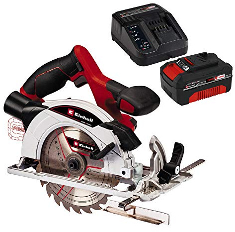 Einhell Akku-Handkreissäge TE-CS 18/165-1 Li Power X-Change (Litihium-Ionen, werkzeuglose Einstellung bei Schnitttiefe + Neigungswinkel, inkl. 4,0 Ah Akku und Ladegerät)