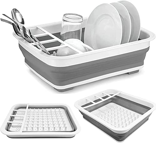 AMZMUKAUP Faltbarer Abtropfständer - Spülschüssel für Camping, Wohnwagen, Outdoor-Aktivitäten, Küche - Grau