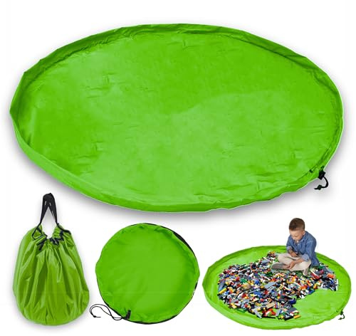 JJPRIME - Kinder Aufräumsack Spieldecke Kordelzug | Aufbewahrung Spielzeug Groß | Faltbar Spielzeugaufbewahrung Kinderzimmer | Play and Go Spielzeugsack - Schnelle Reinigung (150cm XL - Grün)